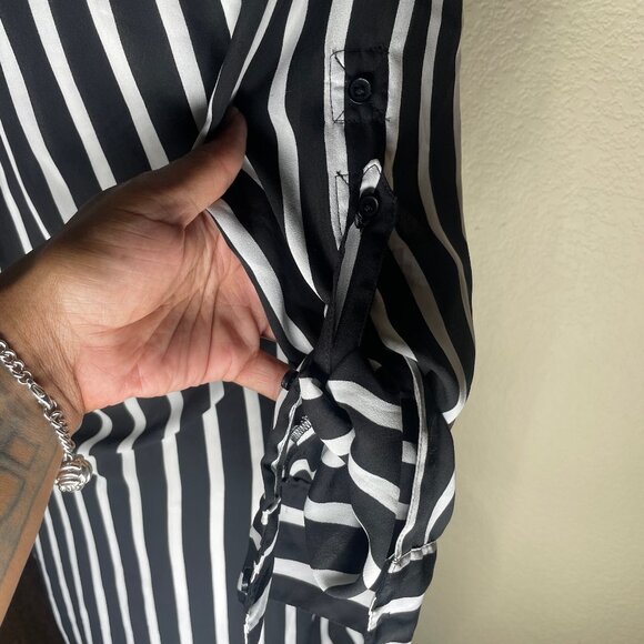 Express Women's Portofino Black White Striped Shirt Dress Roll Tab Sleeve XS - Picture 8 of 16